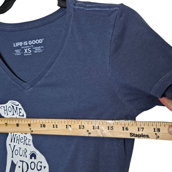 Life‎ Is Good XS Crusher-Lite V-Neck Tee Home Is Where Your Dog Is Navy Blue - Picture 7 of 8